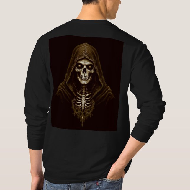 "Grim Reaper Skull Långärmad T-Shirt - Gothic Sk (Baksida)