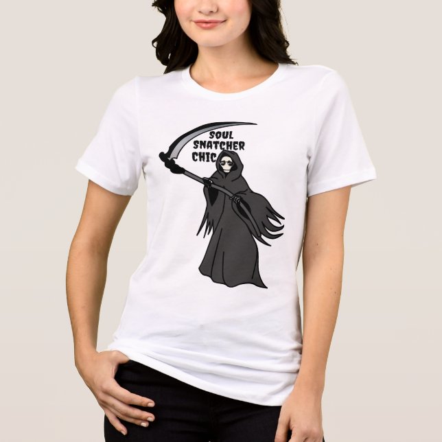 Grim Reaper Soul Snatcher Shirt | Funny Chic Tee (Framsida)