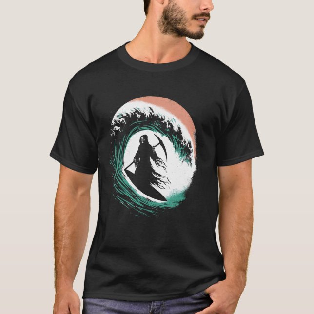 Grim Reaper Surfing - Spooky Halloween Costume Sur T Shirt (Framsida)