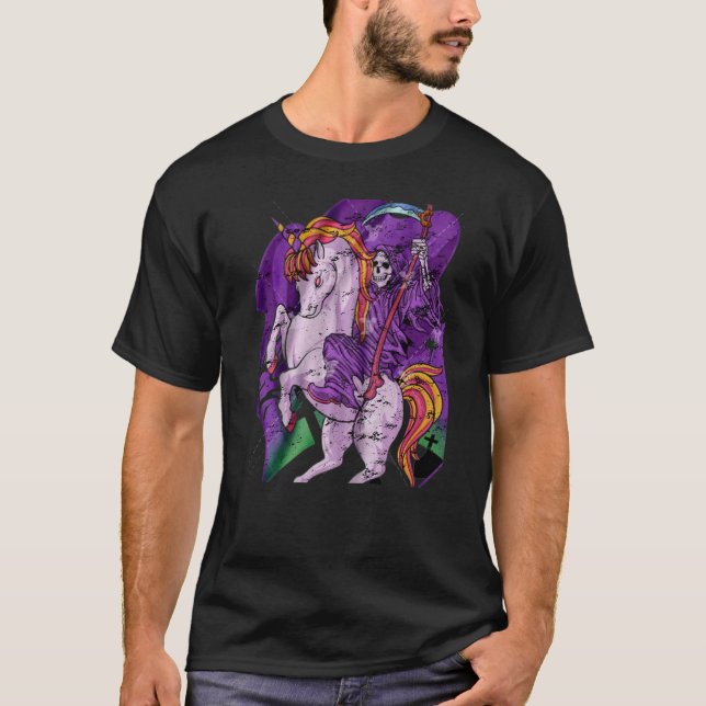 Grim Reaper Unicorn Pastel Goth Death Skeleton Mag T Shirt (Framsida)