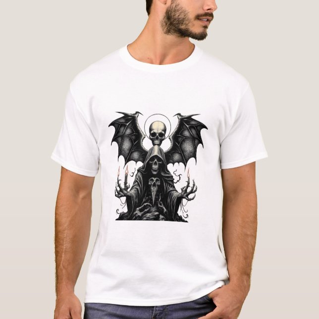 Grim Reaper with Fladdermus Vingar and Candles - M T Shirt (Framsida)