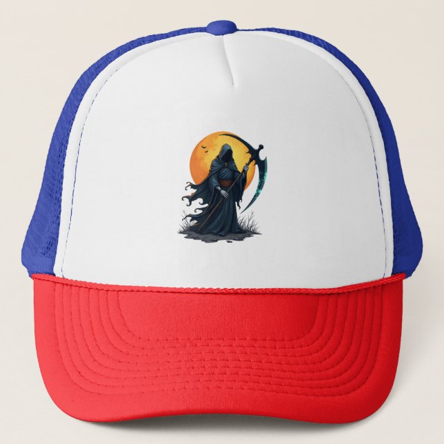 Grim Reaper with Scythe - Scary Halloween Shirt Keps (Framsida)