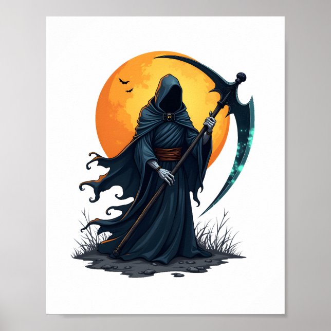 Grim Reaper with Scythe - Scary Halloween Shirt Poster (Framsidan)