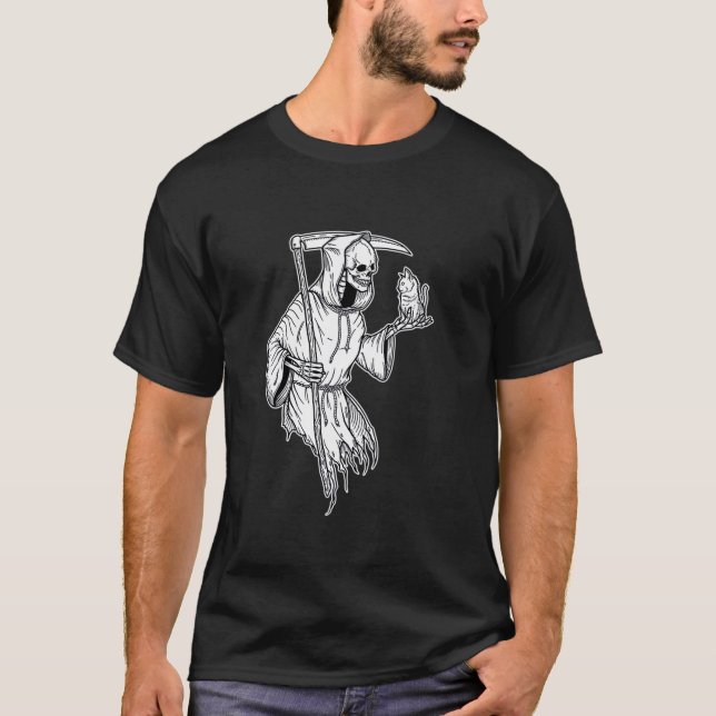 Grim Reaper x Cat Kitten T Shirt (Framsida)