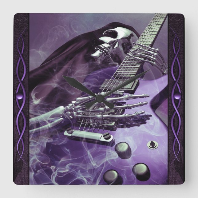 Grim Reaper's Guitar Wall Clock Fyrkantig Klocka (Framsida)