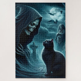 Grim Reeper och Black Cat Halloween Pussel