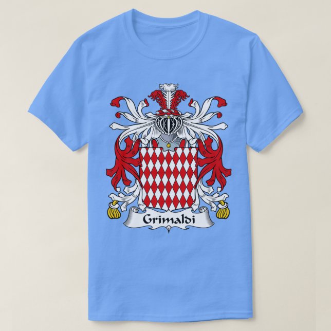 Grimaldi Jackar Arm Family Crest T Shirt (Design framsida)