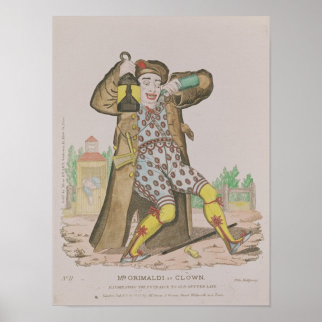 Grimaldi som Clown, som belyser Poster (Framsidan)
