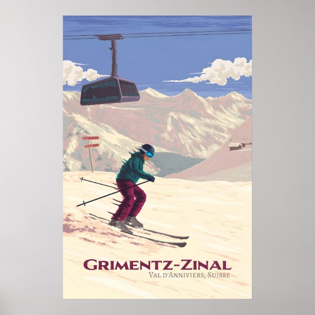 Grimentz-Zinal skidortens reseaffisch Poster (Framsidan)
