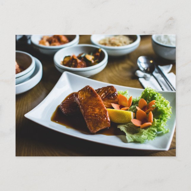 Grimlad lax koreansk livsmedelsset vykort (Framsida)