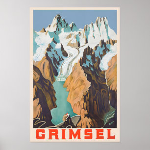 Grimsel Vintage Resemålningstryck  Schweiz Retro Poster