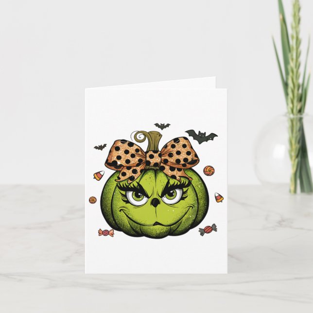 Grinc Pumpkin Coquette Pumpkin Halloween Spooky Se Kort (Framsida)