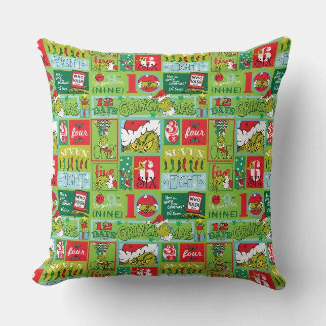 Grinch | 12 Grinchmasdagar Mönster Kudde (Framsida)