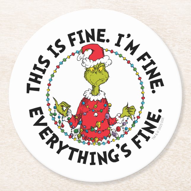Grinch | Allt är bra Underlägg Papper Rund (Framsidan)