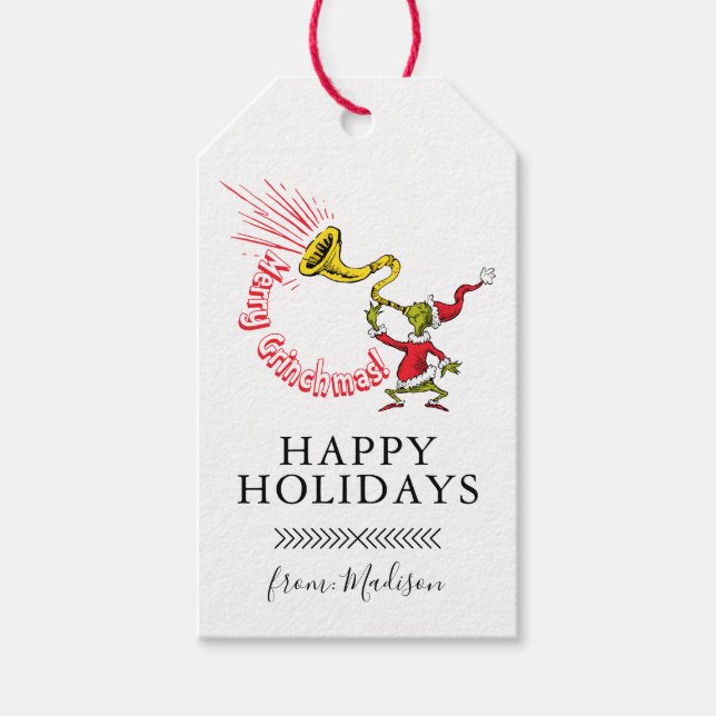 Grinch Blowing the Merry Grinchmas Horn Presentetikett (Framsidan)