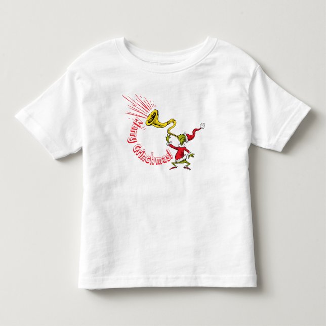 Grinch Blowing the Merry Grinchmas Horn T Shirt (Framsida)
