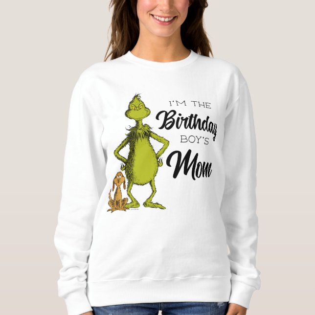 Grinch Chalkboard Birthday Boy's Mamma T Shirt (Framsida)