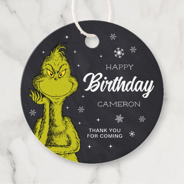 Grinch Chalkboard Birthday Favor Gåvor Etiketter (Framsida)