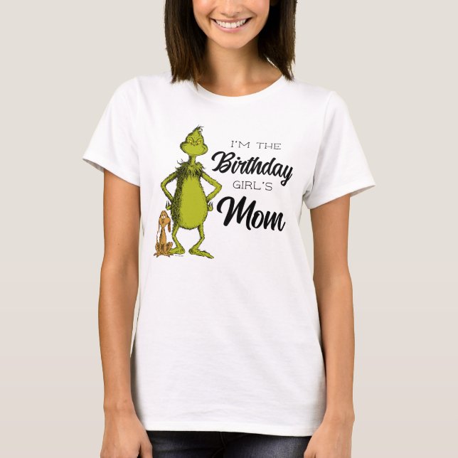 Grinch Chalkboard Birthday Girl's Mamma T Shirt (Framsida)