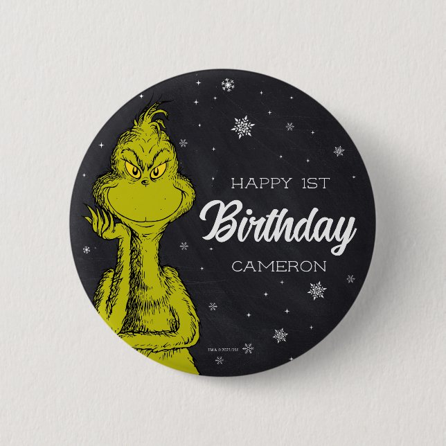 Grinch Chalkboard Birthday Knapp (Framsida)