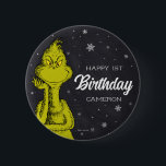 Grinch Chalkboard Birthday Knapp<br><div class="desc">Bära den här doktor Seuss Grinch-knappen för att önska födelsedagspojken eller flickan en lycklig-roligt full dag!</div>