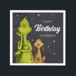 Grinch Chalkboard Birthday Pappersservett<br><div class="desc">Anpassa den söta dr Seuss Grinch chalkboard-napkin för ditt barns födelsedag.</div>