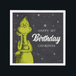 Grinch Chalkboard Birthday Pappersservett<br><div class="desc">Anpassa den söta dr Seuss Grinch chalkboard-napkin för ditt barns första födelsedag.</div>