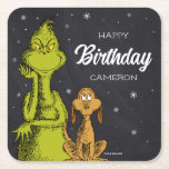Grinch Chalkboard Birthday Underlägg Papper Kvadrat<br><div class="desc">Anpassa den söta dr Seuss Grinch chalkboard-napkin för ditt barns födelsedag.</div>