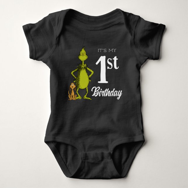 Grinch Chalkboard First Birthday T Shirt (Framsida)