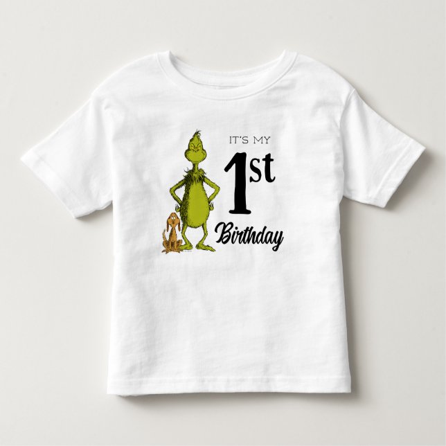 Grinch Chalkboard First Birthday T Shirt (Framsida)