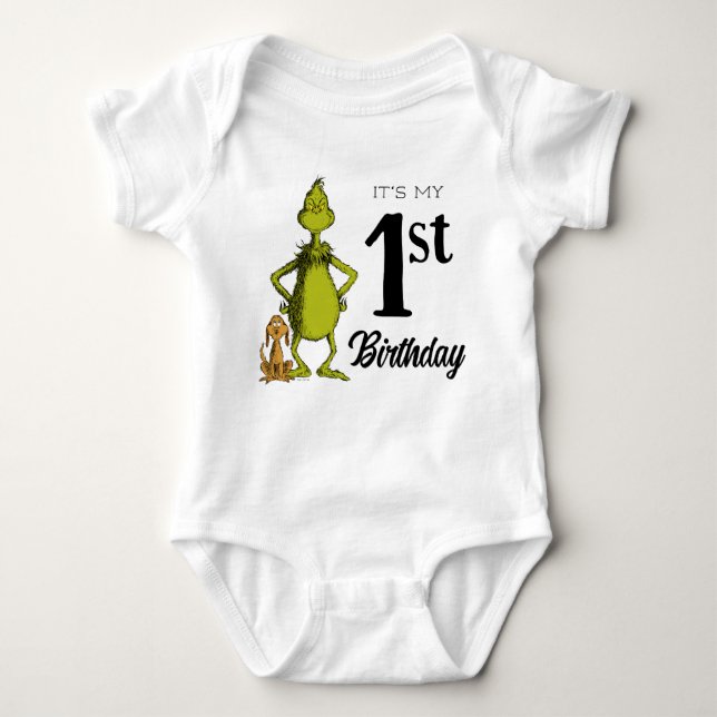 Grinch Chalkboard First Birthday T Shirt (Framsida)