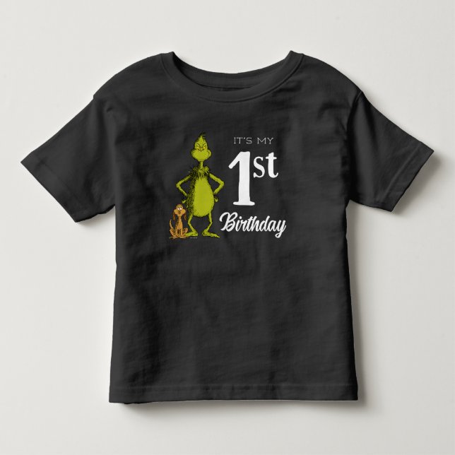 Grinch Chalkboard First Birthday T Shirt (Framsida)