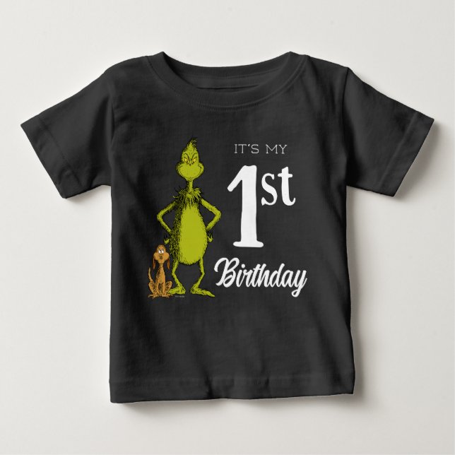 Grinch Chalkboard First Birthday T Shirt (Framsida)