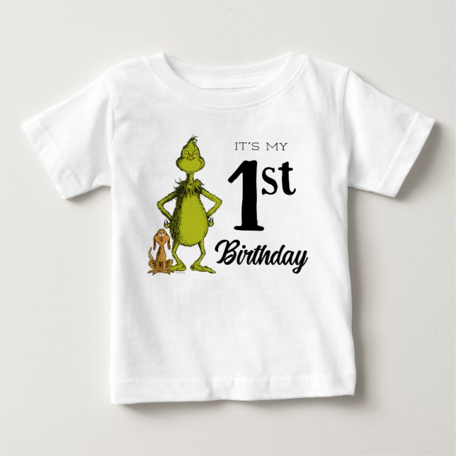 Grinch Chalkboard First Birthday T Shirt (Framsida)