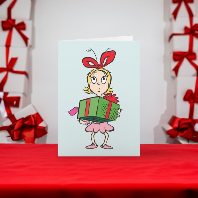 Grinch | Cindy-Lou Vem - Holding Present Helgkort (Card on table)