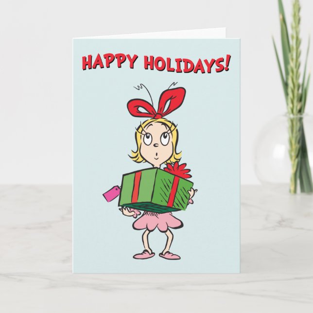 Grinch | Cindy-Lou Who - Håller Present Helgkort (Framsida)