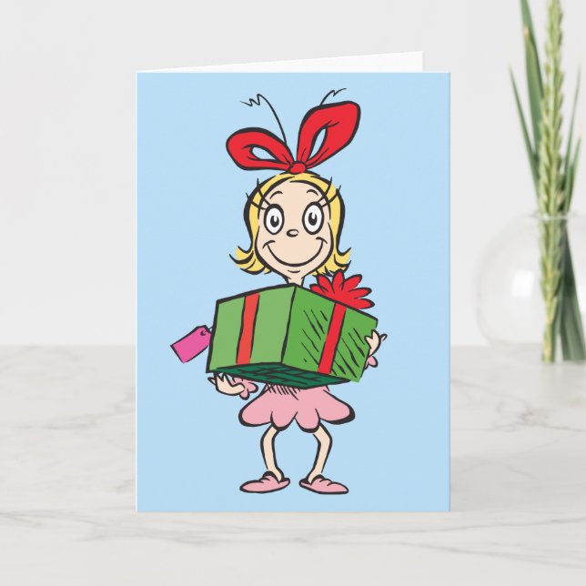 Grinch | Cindy-Lou Who - Håller Present Helgkort (Framsida)