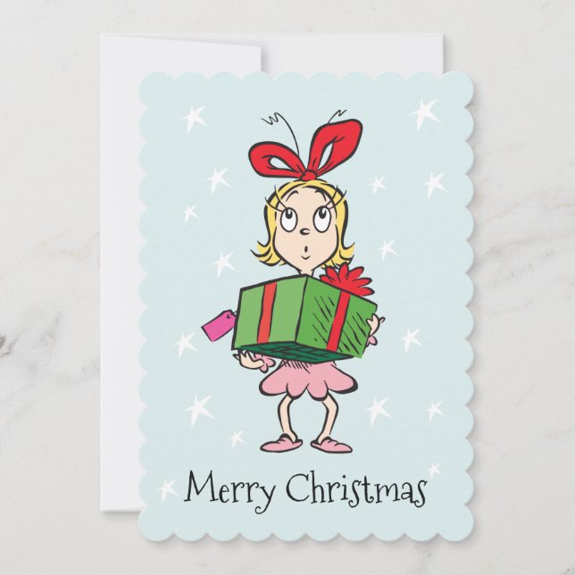 Grinch | Cindy-Lou Who - Håller Present Julkort (Framsida)