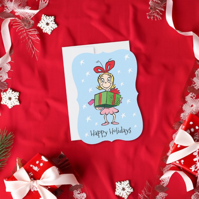 Grinch | Cindy-Lou Who - Håller Present Julkort (Card on table)