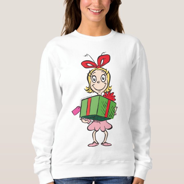 Grinch | Cindy-Lou Who - Håller Present T Shirt (Framsida)