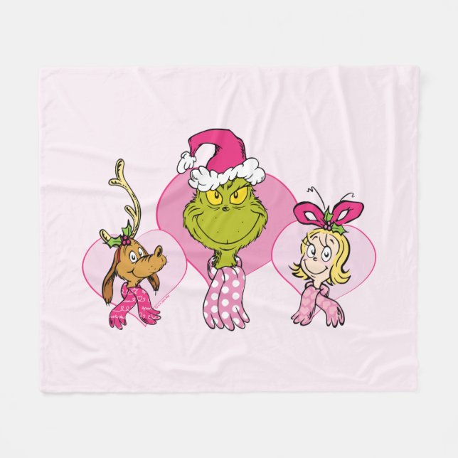 Grinch Crew in Pink Valentine's Portrait Fleecefilt (Framsidan (Horisontell))