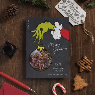 Grinch Glad Grinchjul Familjefoto Jul Helg Vykort