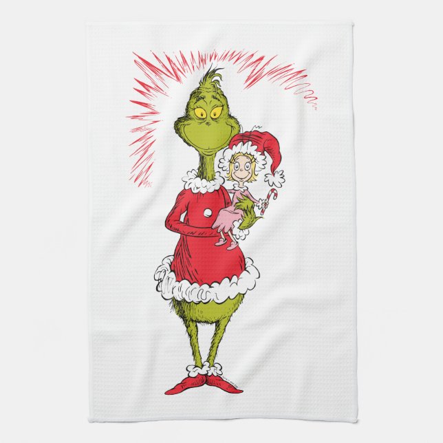 Grinch håller Cindy Lou Who Kökshandduk (Vertikal)