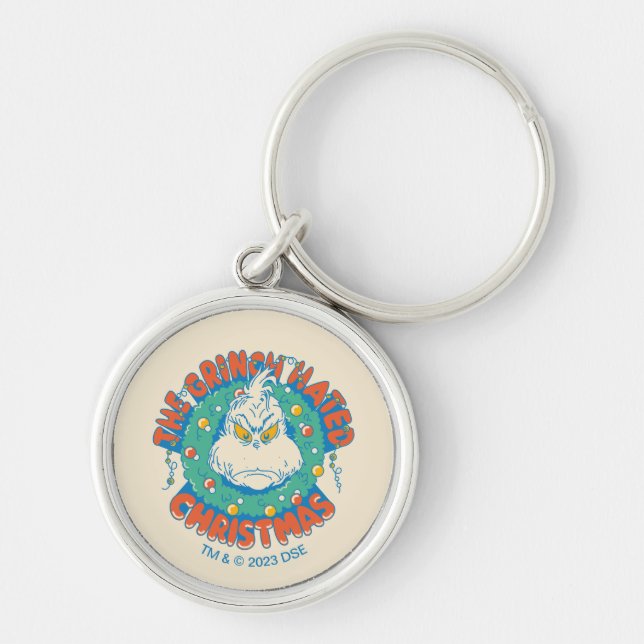 Grinch Hated-jul Rund Silverfärgad Nyckelring (Framsidan)
