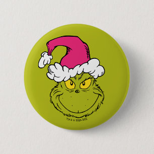 Grinch i rosa tomtehatt knapp