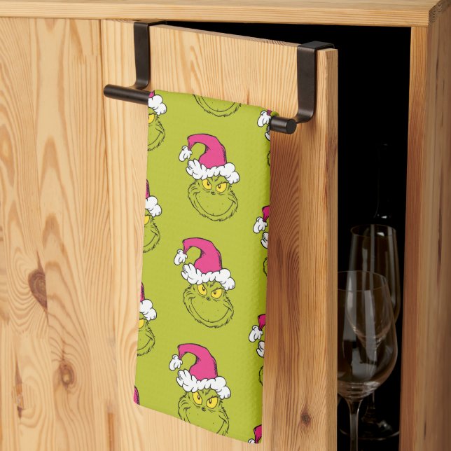 Grinch i rosa tomtehatt kökshandduk (Thirds Fold)