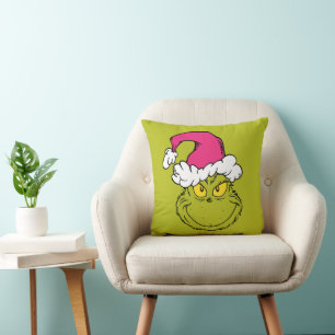 Grinch i rosa tomtehatt kudde