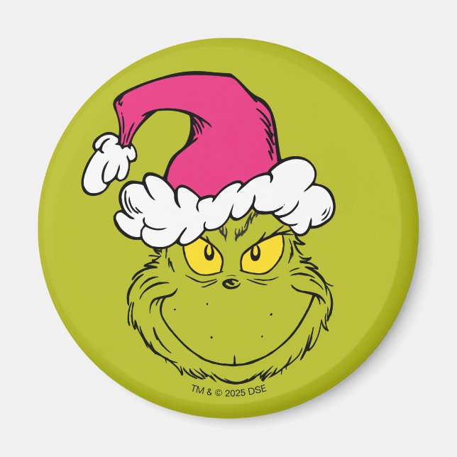Grinch i rosa tomtehatt magnet (Framsidan)
