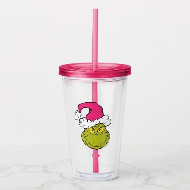 Grinch i rosa tomtehatt take away mugg (Framsida)