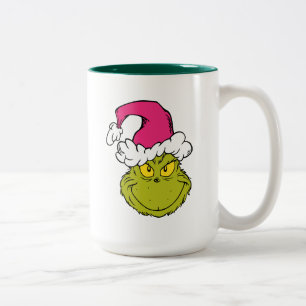 Grinch i rosa tomtehatt Två-Tonad mugg